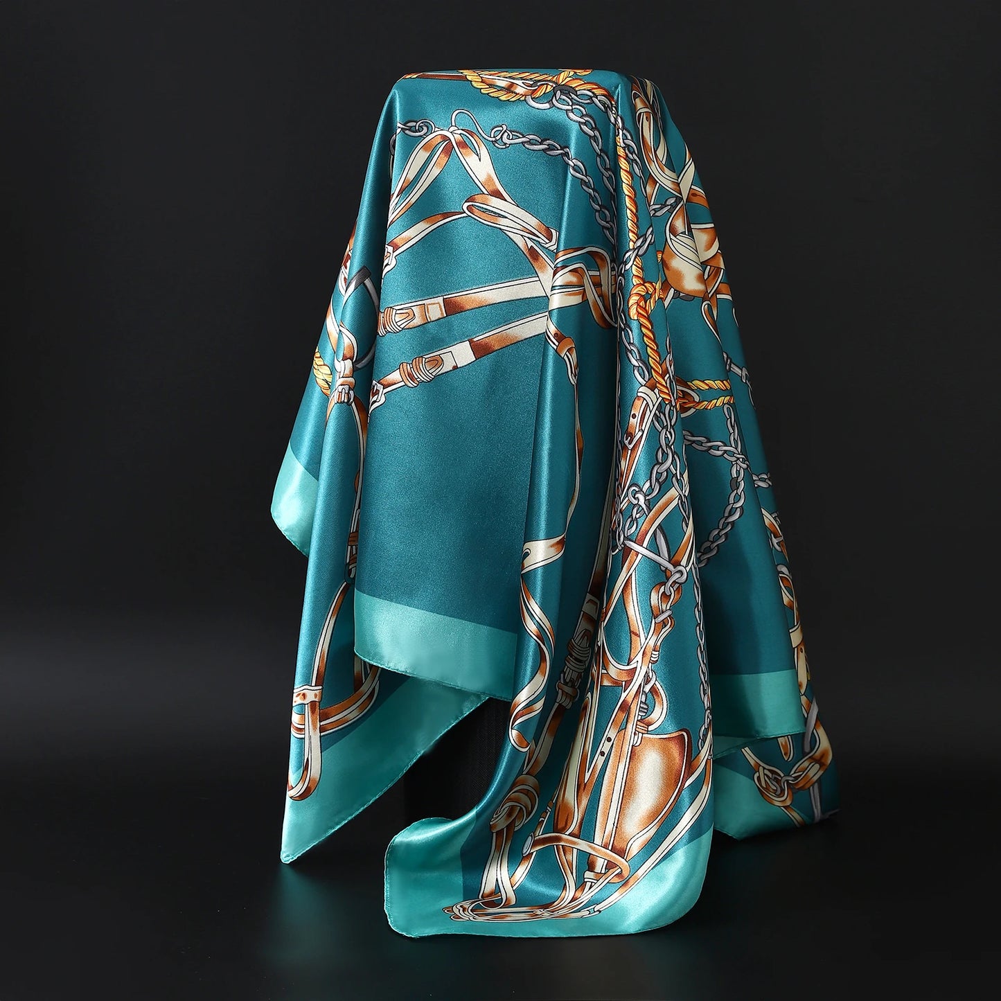 Luxury Brand Silk Scarf – Fashion Satin Foulard Shawl with Leopard Print, 90x90cm Square – Versatile Headscarf, Bandana and Pareo for Women