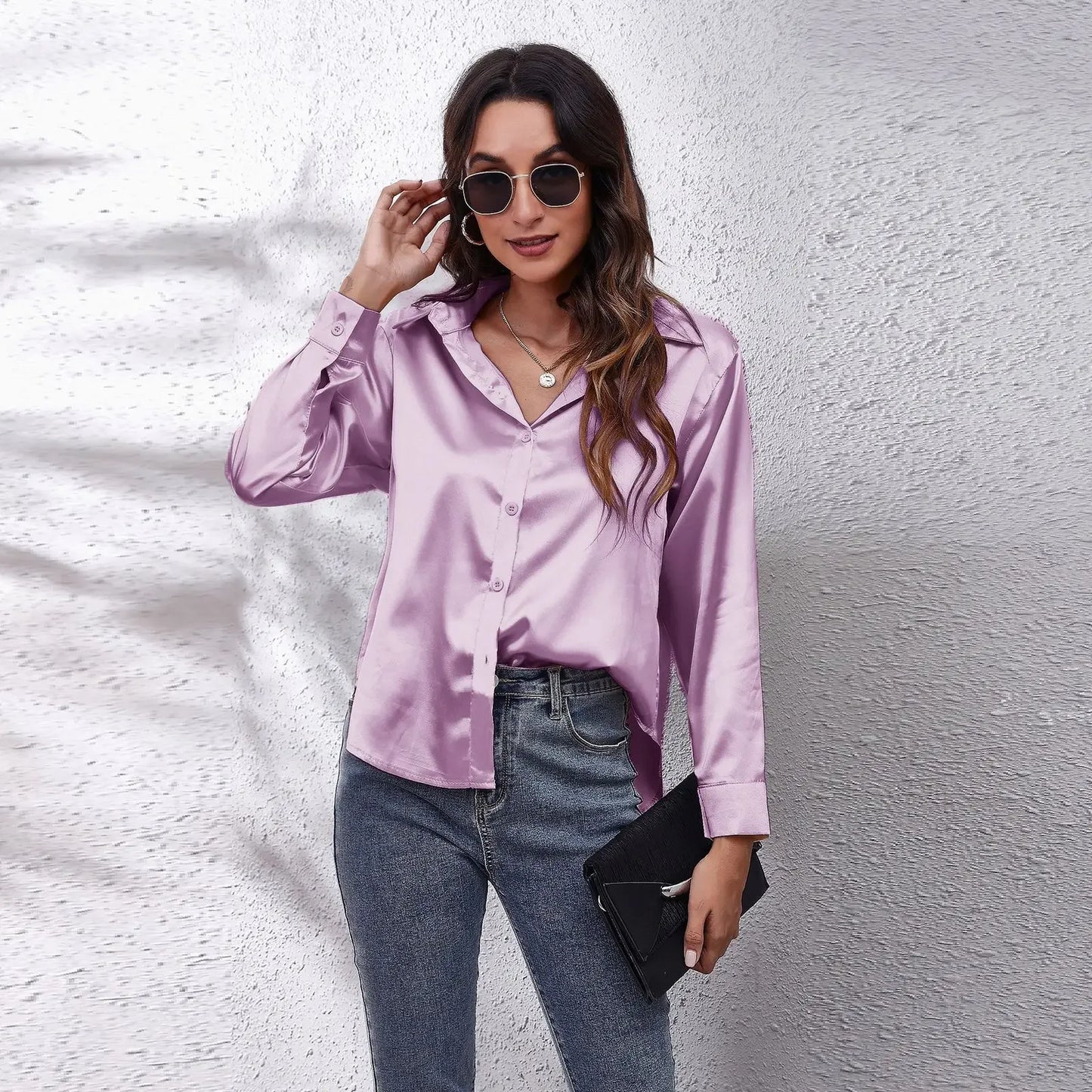 Women’s Satin Blouse – Elegant Long-Sleeve Shirt for Spring and Autumn – Stylish Streetwear and Casual Fashion Top
