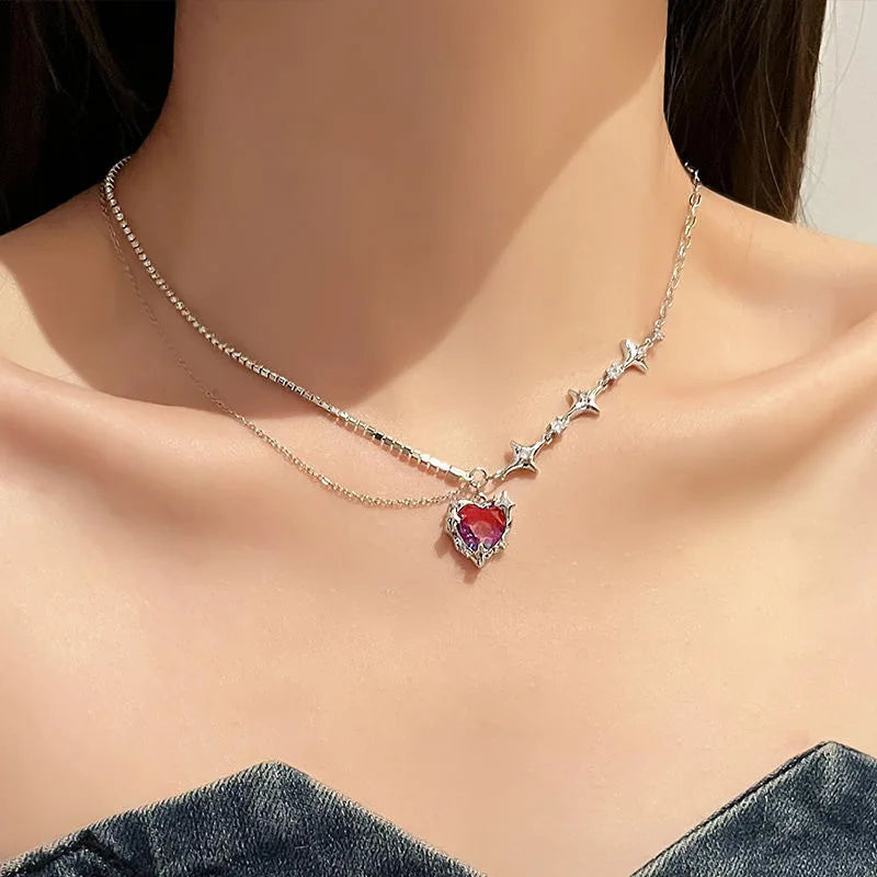 Korean Charm – Double Layer Heart & Lucky Bean Necklace