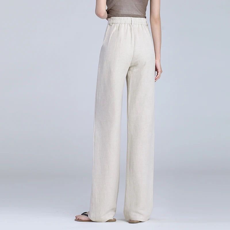 Women’s Linen Wide-Leg Pants – Summer Thin, High-Waisted Draped Design – Casual Loose Straight Fit in Ice Silk, Cotton and Hemp – Sizes S to 4XL
