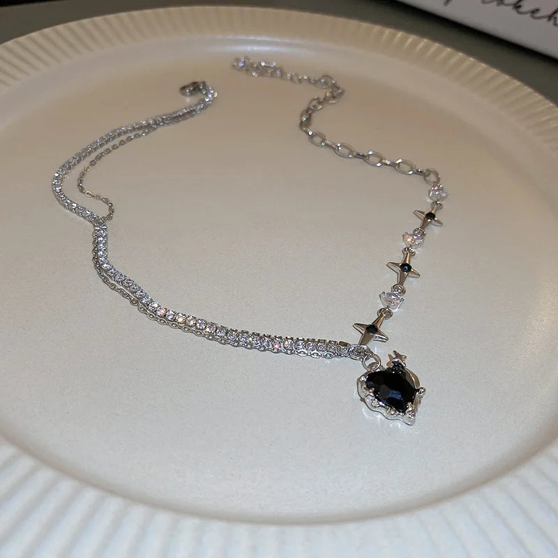 Korean Charm – Double Layer Heart & Lucky Bean Necklace