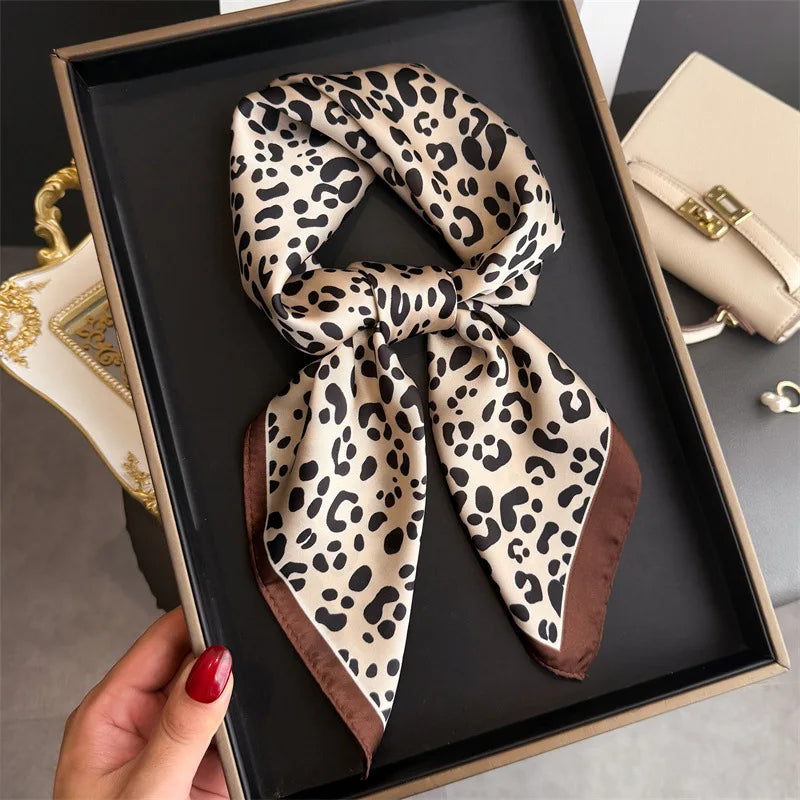 Elegant Floral Silk Scarf – Luxury 70cm Square Designer Foulard for Women | Versatile Shawl, Hijab, Hair Tie & Chic Accessory