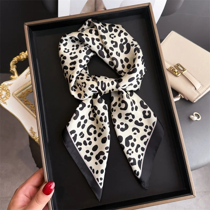 Elegant Floral Silk Scarf – Luxury 70cm Square Designer Foulard for Women | Versatile Shawl, Hijab, Hair Tie & Chic Accessory