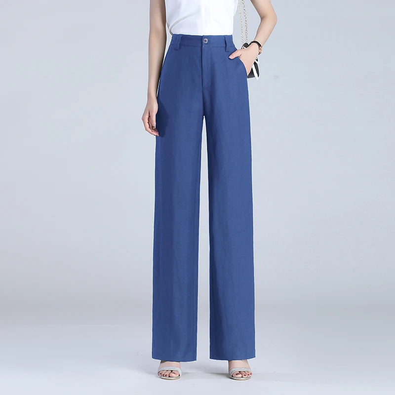 Women’s Linen Wide-Leg Pants – Summer Thin, High-Waisted Draped Design – Casual Loose Straight Fit in Ice Silk, Cotton and Hemp – Sizes S to 4XL