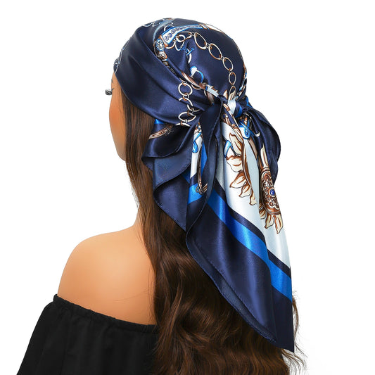 Luxury Brand Silk Scarf – Fashion Satin Foulard Shawl with Leopard Print, 90x90cm Square – Versatile Headscarf, Bandana and Pareo for Women