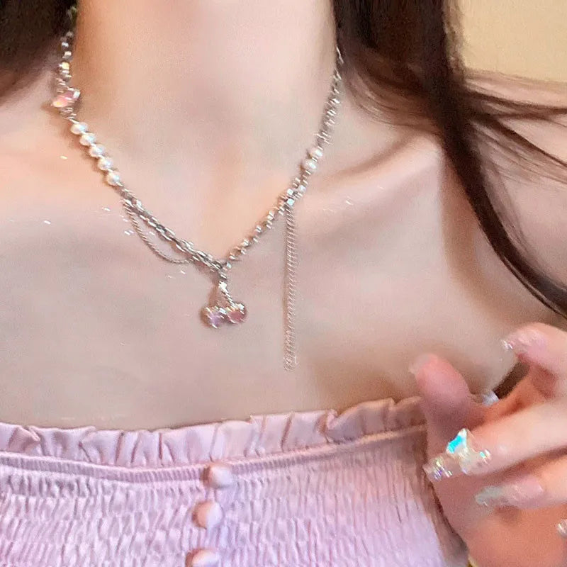 Korean Charm – Double Layer Heart & Lucky Bean Necklace