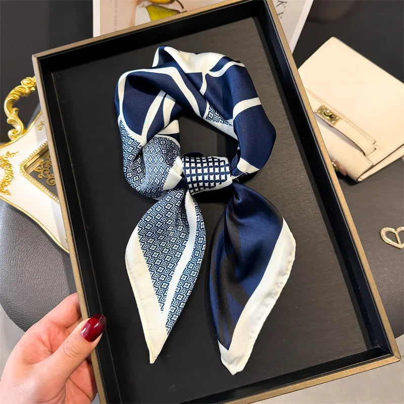 Elegant Floral Silk Scarf – Luxury 70cm Square Designer Foulard for Women | Versatile Shawl, Hijab, Hair Tie & Chic Accessory