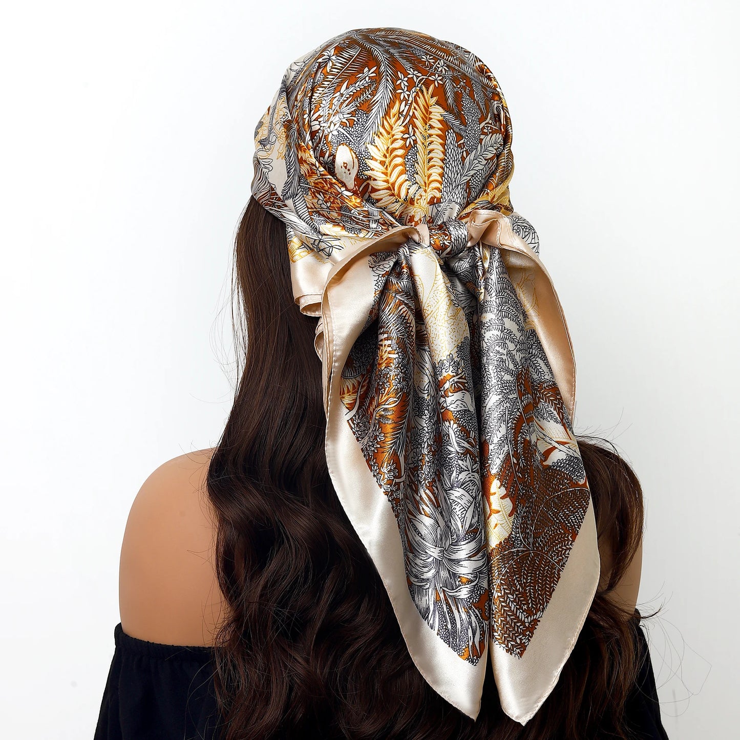 Luxury Brand Silk Scarf – Fashion Satin Foulard Shawl with Leopard Print, 90x90cm Square – Versatile Headscarf, Bandana and Pareo for Women