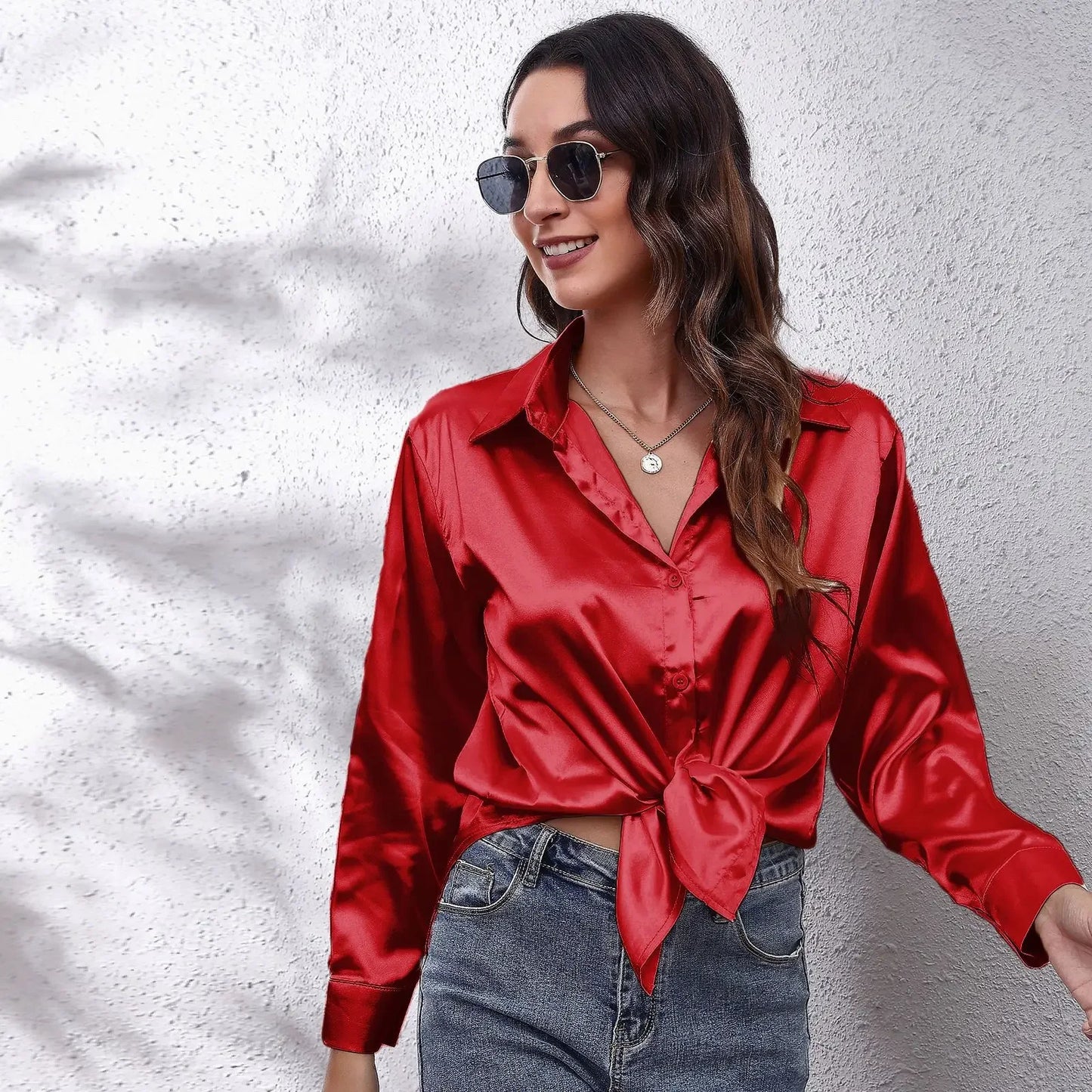 Women’s Satin Blouse – Elegant Long-Sleeve Shirt for Spring and Autumn – Stylish Streetwear and Casual Fashion Top