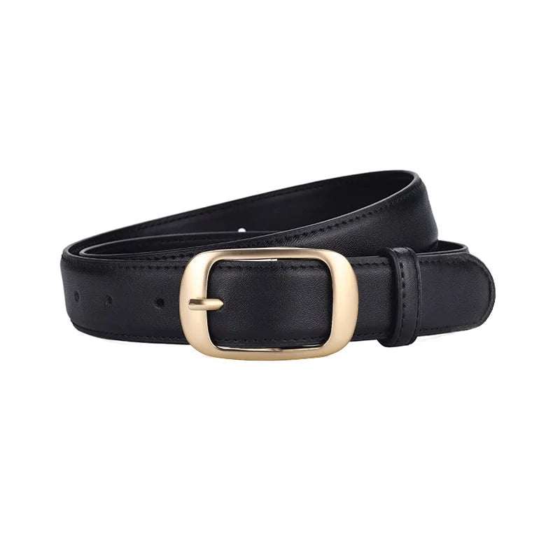 Luxury Genuine Leather Wide Belt for Women – Simple Fashion Accessory with Gold Buckle, 2.8cm Wide Brown Cowhide Belt, Perfect to Match Jeans