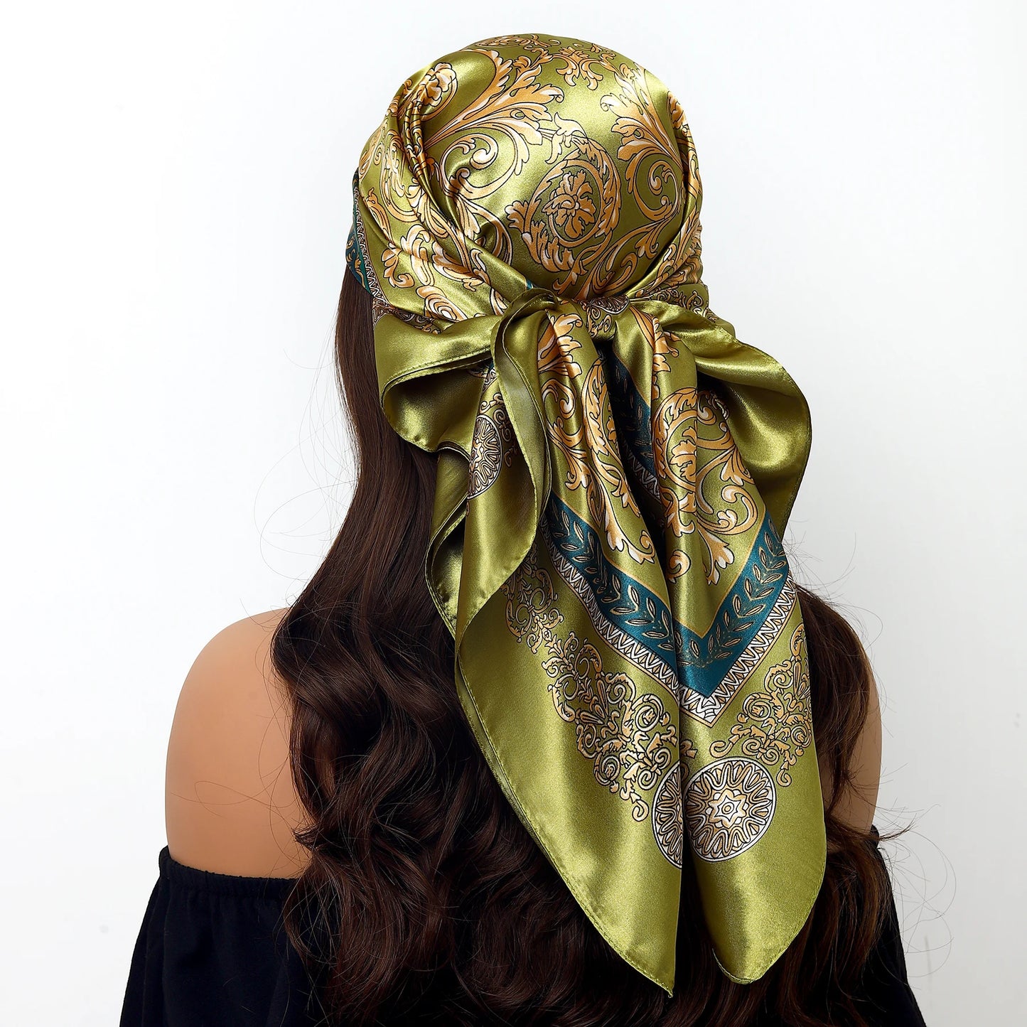 Luxury Brand Silk Scarf – Fashion Satin Foulard Shawl with Leopard Print, 90x90cm Square – Versatile Headscarf, Bandana and Pareo for Women