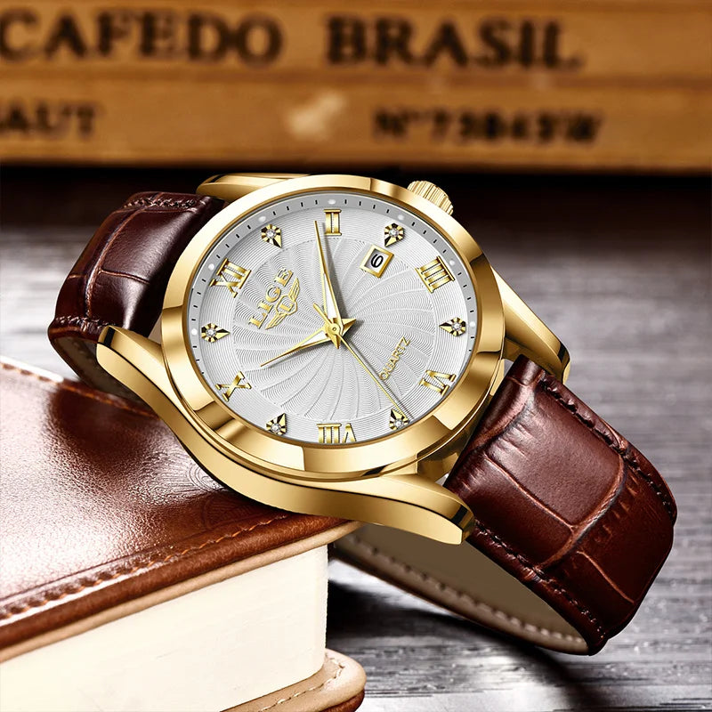 LIGE Women's Luxury Classic Watch – Waterproof Sport Leather Strap – Top Brand Fashion Timepiece for Ladies