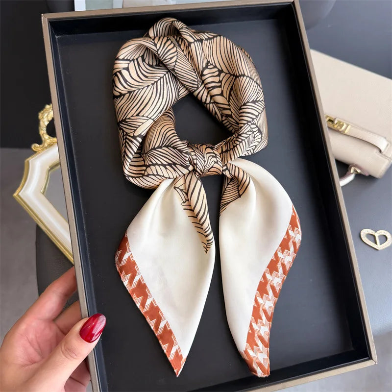 Elegant Floral Silk Scarf – Luxury 70cm Square Designer Foulard for Women | Versatile Shawl, Hijab, Hair Tie & Chic Accessory