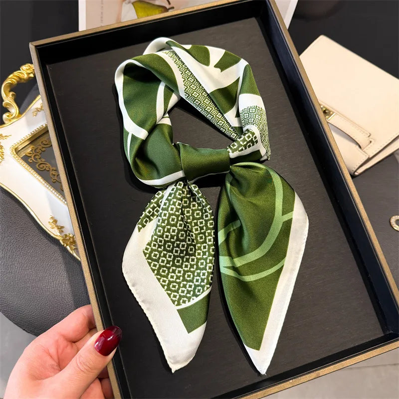 Elegant Floral Silk Scarf – Luxury 70cm Square Designer Foulard for Women | Versatile Shawl, Hijab, Hair Tie & Chic Accessory