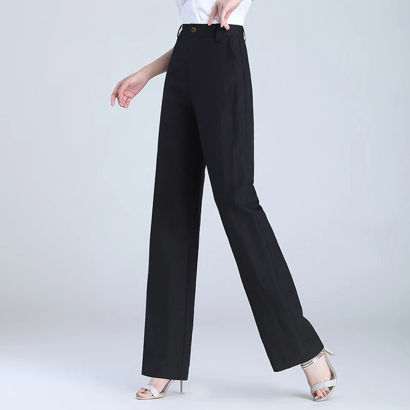Women’s Linen Wide-Leg Pants – Summer Thin, High-Waisted Draped Design – Casual Loose Straight Fit in Ice Silk, Cotton and Hemp – Sizes S to 4XL