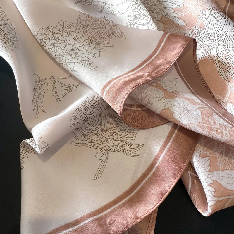 Elegant Floral Silk Scarf – Luxury 70cm Square Designer Foulard for Women | Versatile Shawl, Hijab, Hair Tie & Chic Accessory