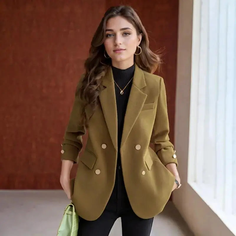 Luxury Brand Women’s Blazers – Autumn/Winter Buttoned Jackets – Stylish Office Coats with Long Sleeves – New Outerwear Suits