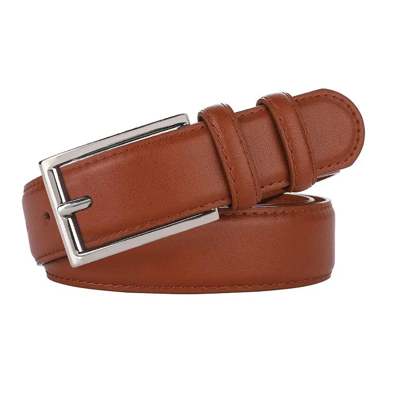 Luxury Genuine Leather Wide Belt for Women – Simple Fashion Accessory with Gold Buckle, 2.8cm Wide Brown Cowhide Belt, Perfect to Match Jeans
