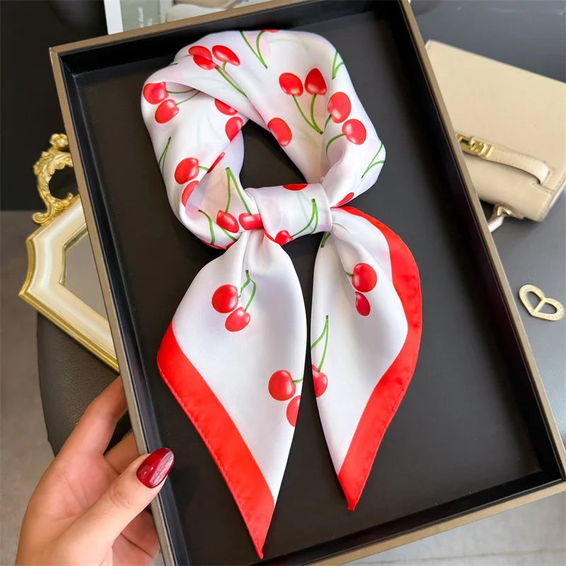 Elegant Floral Silk Scarf – Luxury 70cm Square Designer Foulard for Women | Versatile Shawl, Hijab, Hair Tie & Chic Accessory