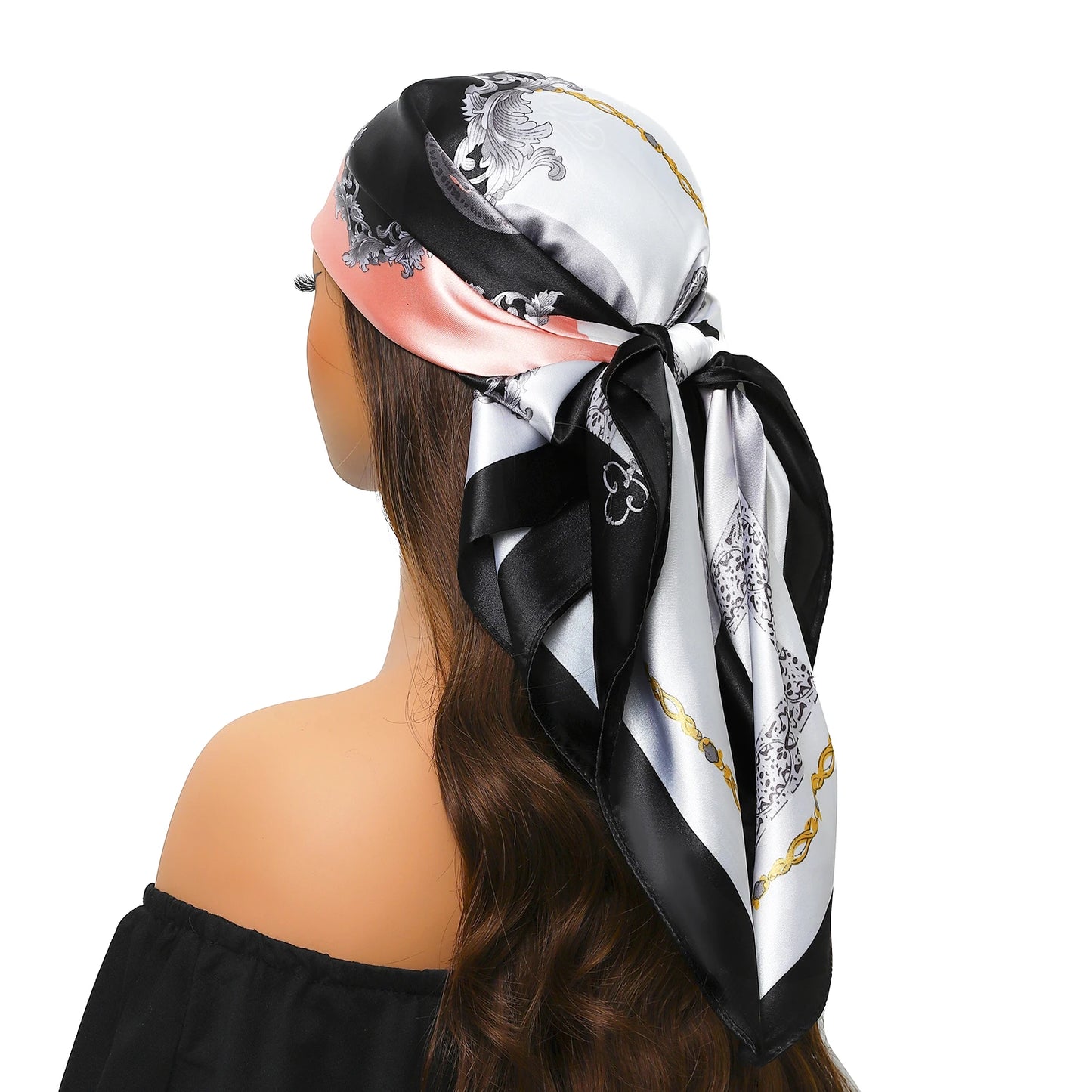 Luxury Brand Silk Scarf – Fashion Satin Foulard Shawl with Leopard Print, 90x90cm Square – Versatile Headscarf, Bandana and Pareo for Women