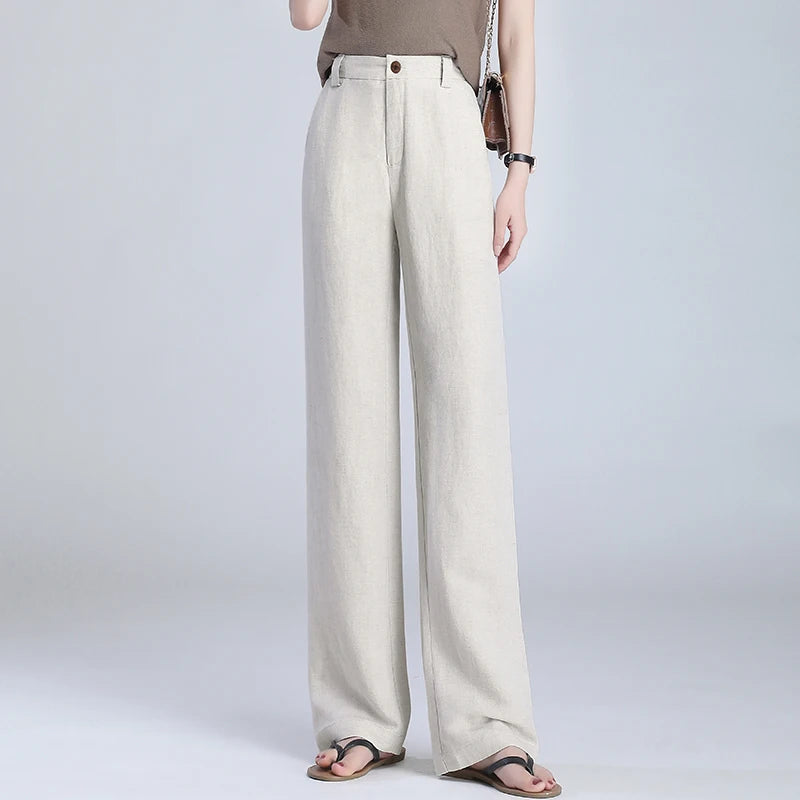 Women’s Linen Wide-Leg Pants – Summer Thin, High-Waisted Draped Design – Casual Loose Straight Fit in Ice Silk, Cotton and Hemp – Sizes S to 4XL