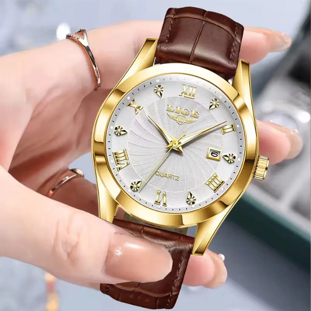 LIGE Women's Luxury Classic Watch – Waterproof Sport Leather Strap – Top Brand Fashion Timepiece for Ladies