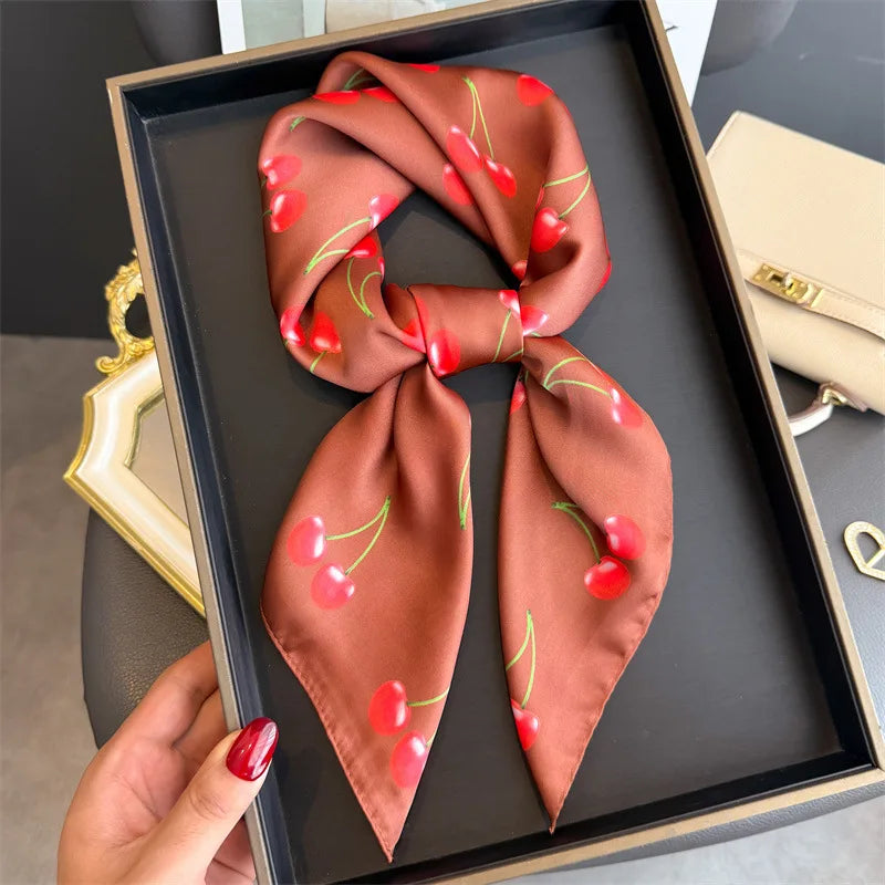 Elegant Floral Silk Scarf – Luxury 70cm Square Designer Foulard for Women | Versatile Shawl, Hijab, Hair Tie & Chic Accessory