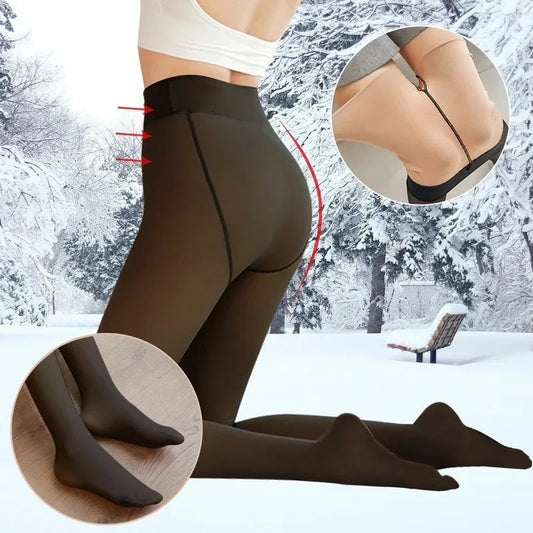High Waist Sheer Warm Winter Tights for Women – Sexy Translucent Pantyhose with Plus Velvet Lining, Slim Fit Streetwear Style