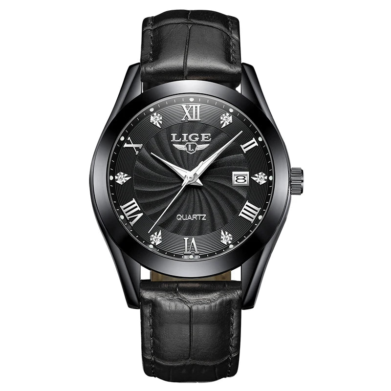 LIGE Women's Luxury Classic Watch – Waterproof Sport Leather Strap – Top Brand Fashion Timepiece for Ladies