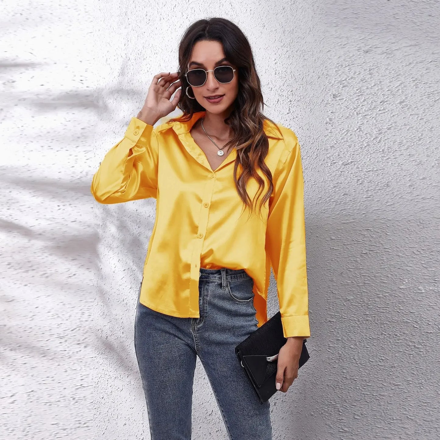 Women’s Satin Blouse – Elegant Long-Sleeve Shirt for Spring and Autumn – Stylish Streetwear and Casual Fashion Top