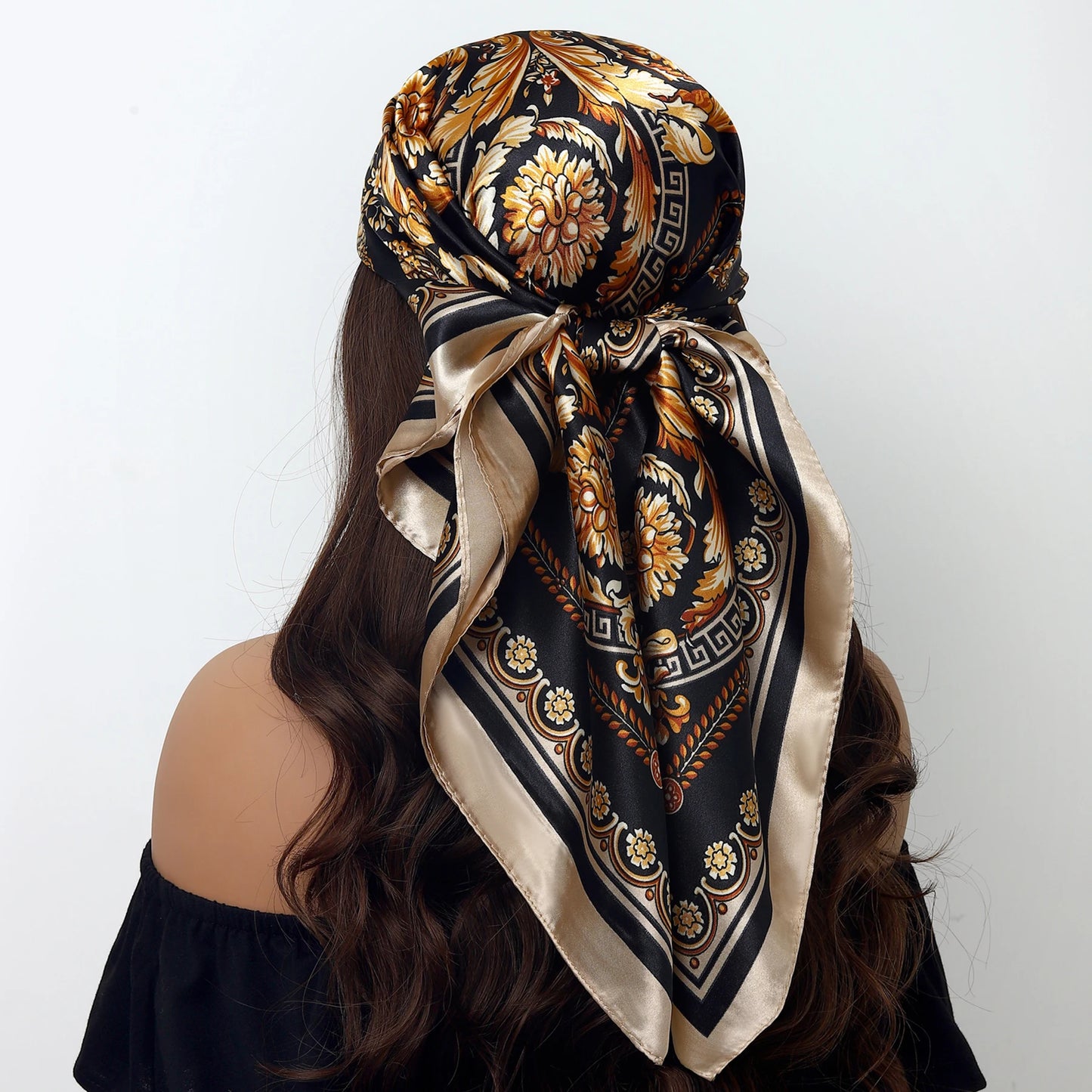 Luxury Brand Silk Scarf – Fashion Satin Foulard Shawl with Leopard Print, 90x90cm Square – Versatile Headscarf, Bandana and Pareo for Women