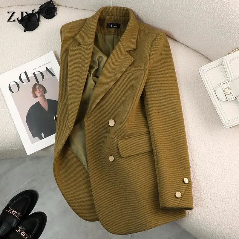 Luxury Brand Women’s Blazers – Autumn/Winter Buttoned Jackets – Stylish Office Coats with Long Sleeves – New Outerwear Suits