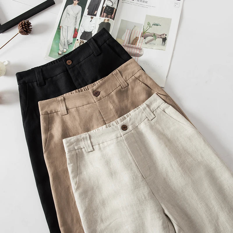Women’s Linen Wide-Leg Pants – Summer Thin, High-Waisted Draped Design – Casual Loose Straight Fit in Ice Silk, Cotton and Hemp – Sizes S to 4XL