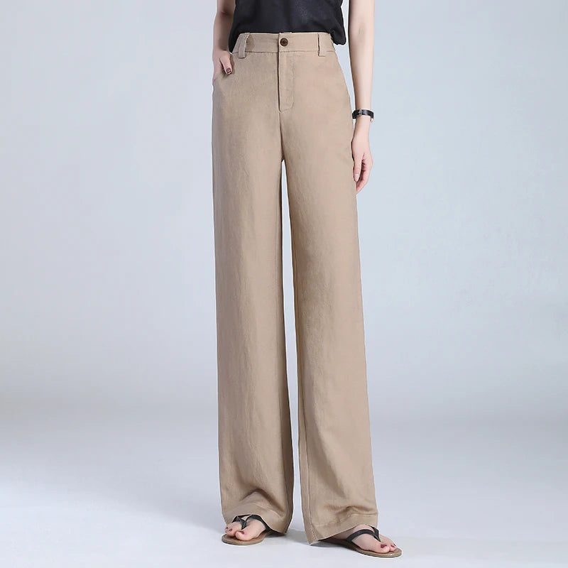Women’s Linen Wide-Leg Pants – Summer Thin, High-Waisted Draped Design – Casual Loose Straight Fit in Ice Silk, Cotton and Hemp – Sizes S to 4XL