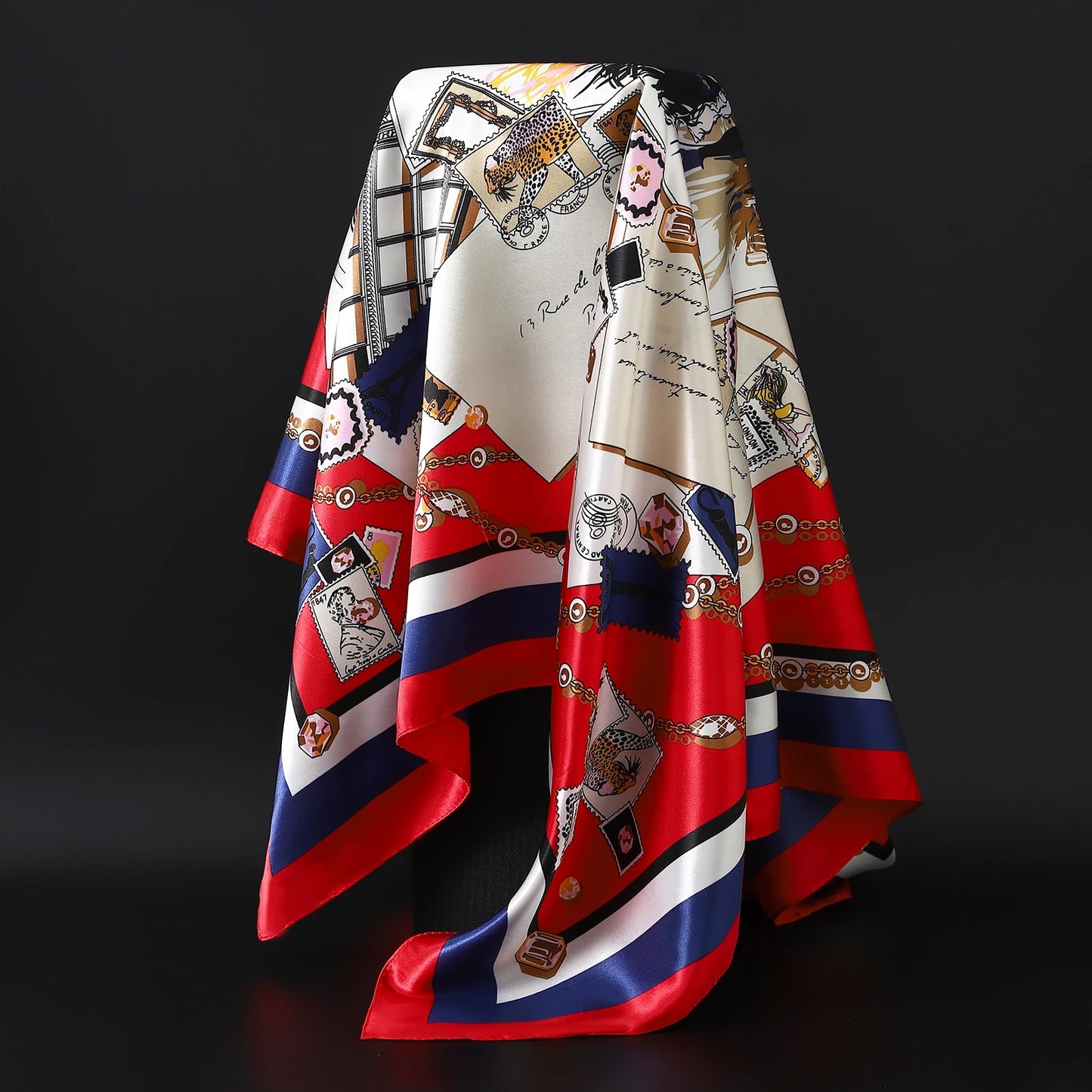 Luxury Brand Silk Scarf – Fashion Satin Foulard Shawl with Leopard Print, 90x90cm Square – Versatile Headscarf, Bandana and Pareo for Women
