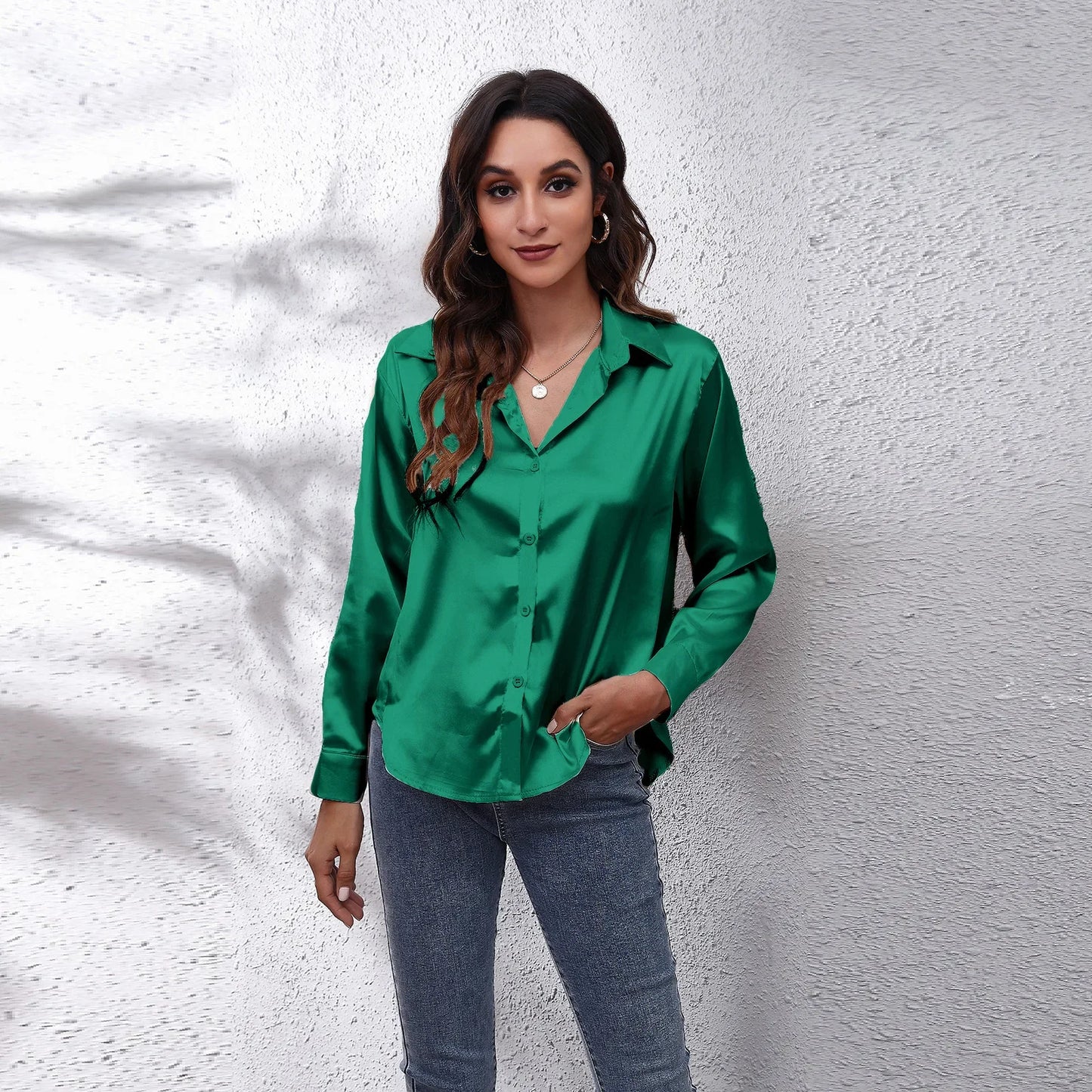 Women’s Satin Blouse – Elegant Long-Sleeve Shirt for Spring and Autumn – Stylish Streetwear and Casual Fashion Top